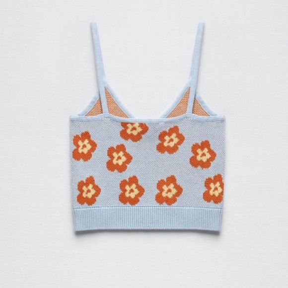 ZARA FLORAL JACQUARD KNIT TOP - Picture 4 of 7